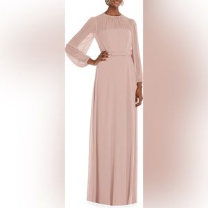 NWT Dessy Collection Long Sleeve Evening Gown in Toasted Sugar, Size 10